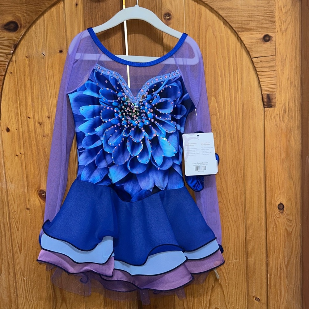 New ElitExpression Flora Royal Beaded Figure Skating Dress - Size 10/12